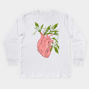 heart with flowers, leaves and birds Kids Long Sleeve T-Shirt